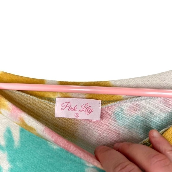 Pink Lily Tie Dye Pink Blue Gold Crewneck Pullover Jumper Sweatshirt Size Small - Picture 7 of 13